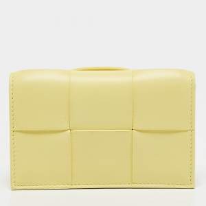 Pre Owned Bottega Veneta Yellow Intrecciato Leather Cassette Card Case