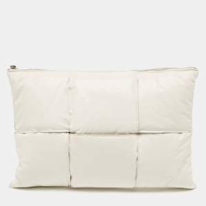 Bottega Veneta White Intrecciato Leather Padded Oversized Zip Pouch