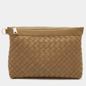 Bottega Veneta Brown Intrecciato Leather Oversized Zip Pouch
