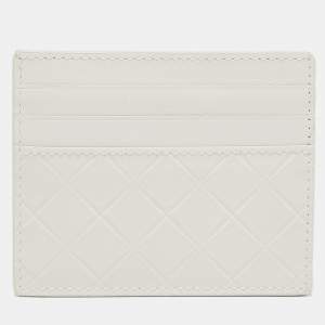 Bottega Veneta White Diamond Embossed Leather Card Holder