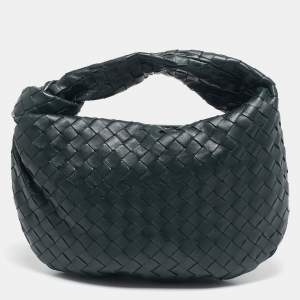 Pre Owned Bottega Veneta Dark Green Intrecciato Leather Small Jodie Hobo