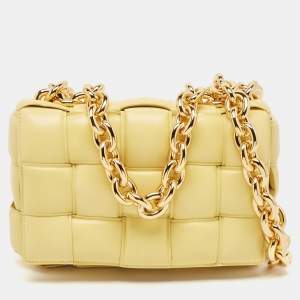 Pre Owned Bottega Veneta Yellow Padded Leather Chain Cassette Shoulder Bag