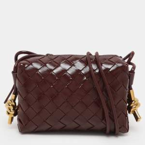 Pre Owned Bottega Veneta Burgundy Patent Leather Mini Loop Camera Crossbody Bag