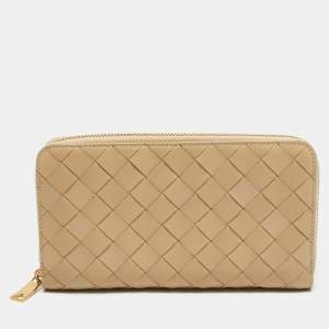 Bottega Veneta Beige Intrecciato Leather Zip Continental Wallet