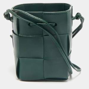 Bottega Veneta Dark Green Intrecciato Leather Mini Cassette Bucket Bag