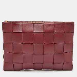 Bottega Veneta Burgundy Intreccio Leather Cassette Flat Pouch