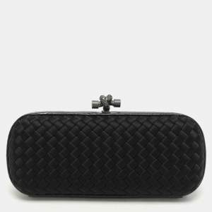 Bottega Veneta Black Intrecciato Satin and Ayers Impero Stretch Knot Clutch