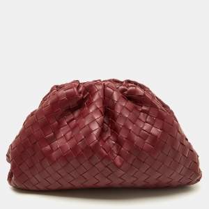 Pre Owned Bottega Veneta Burgundy Intrecciato Leather Teen Pouch Clutch