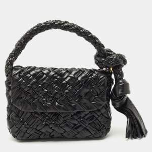 Pre Owned Bottega Veneta Black Intreccio Leather kalimero Citta Shoulder Bag