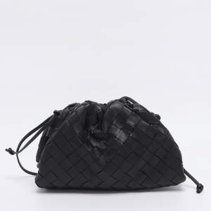Pre Owned Bottega Veneta Black Intrecciato Leather Mini The Pouch Bag