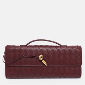 Pre Owned Bottega Veneta Burgundy Intrecciato Leather Medium Andiamo Clutch