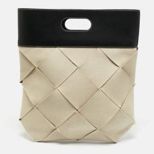 Pre Owned Bottega Veneta Beige/Black Intrecciato Canvas and Leather Slip Tote