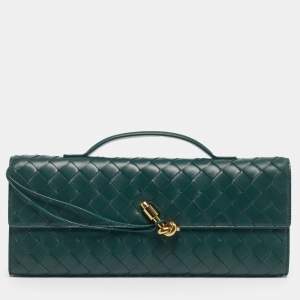 Pre Owned Bottega Veneta Green Intrecciato Leather Medium Andiamo Clutch