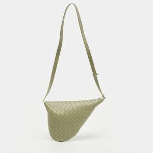 Pre Owned Bottega Veneta Travertine Intrecciato Leather Small Virgule Bag