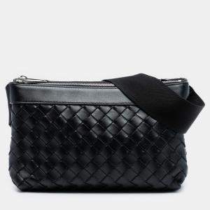 Pre Owned Bottega Veneta Black Leather Intrecciato Duo Crossbody