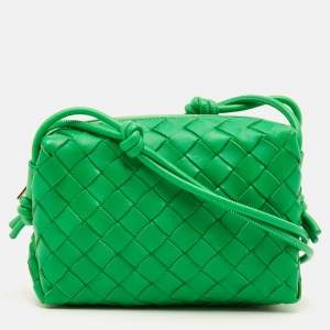 Pre Owned Bottega Veneta Loop Mini Green Leather Crossbody Bag