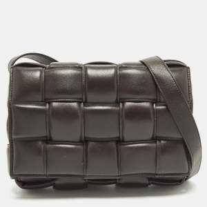 Pre Owned Bottega Veneta Cassette Brown Padded Intreccio Leather Shoulder Bag