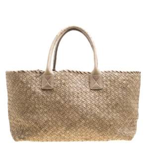 Bottega Veneta Stone Ostrich Intrecciato Leather Medium Limited Edition Cabat Tote