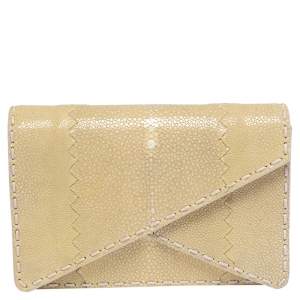 Pre Owned Bottega Veneta Beige Stingray Envelope Clutch