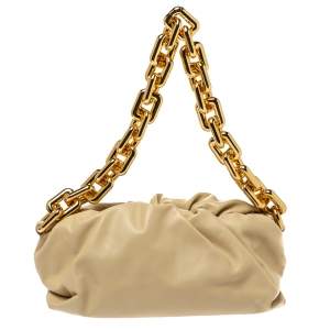 Pre Owned Bottega Veneta Beige Leather The Chain Pouch Bag