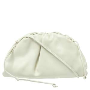 Pre Owned Bottega Veneta Ivory Leather Mini Pouch Bag