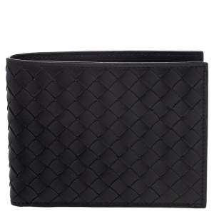 Pre Owned Bottega Veneta Black Intrecciato Leather Bifold Wallet