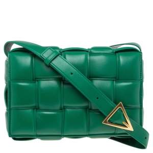 Pre Owned Bottega Veneta Green Maxi Intrecciato Leather Padded Cassette Bag