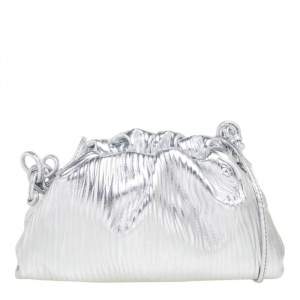 Pre Owned Bottega Veneta Silver Leather Mini Pouch Bag