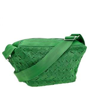 Pre Owned Bottega Veneta Green Fabric Woven Crossbody Bag