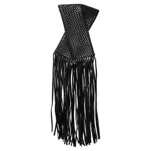 Pre Owned Bottega Veneta Black Intrecciato Leather BV Fringe Crisscross Clutch