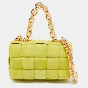 Pre Owned Bottega Veneta Yellow Padded Suede Chain Cassette Shoulder Bag