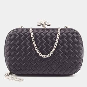 Pre Owned Bottega Veneta Black Satin Knot Clutch
