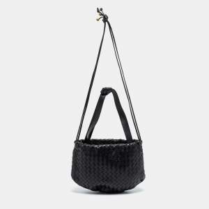 Pre Owned Bottega Veneta Black Intrecciato Leather Small Bulb Shoulder Bag