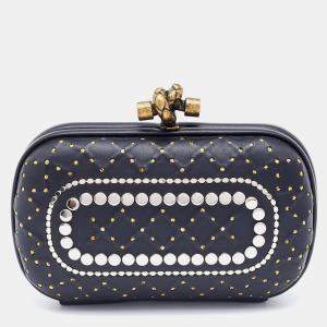 Pre Owned Bottega Veneta Black Leather Knot Embellished Clutch