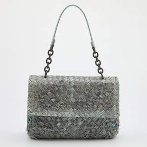 Bottega Veneta Grey/Blue Snakeskin Olimpia Shoulder Bag