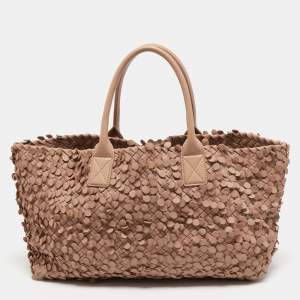 Pre Owned Bottega Veneta Peach Intrecciato Leather Limited Edition 0202/1000 Poussin Paillettes Cabat Tote