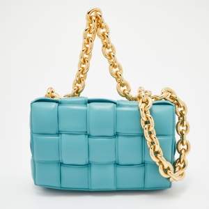Bottega Veneta Blue Leather Chain Cassette Top Handle Bag