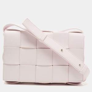 Pre Owned Bottega Veneta Light Pink Intrecciato Leather Cassette Shoulder Bag