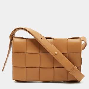 Pre Owned Bottega Veneta Tan Intrecciato Leather Cassette Crossbody Bag