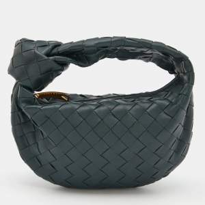 Pre Owned Bottega Veneta Dark Green Intrecciato Leather Mini Jodie Hobo