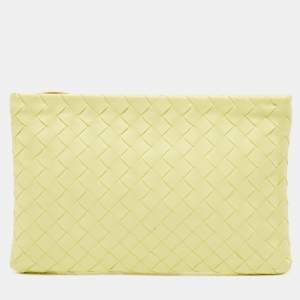 Pre Owned Bottega Veneta Neon Intrecciato Leather Zip Pouch