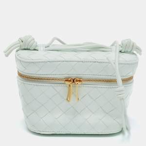 Pre Owned Bottega Veneta Glacier Intrecciato Leather Mini Vanity Case  