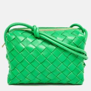 Pre Owned Bottega Veneta Green Intrecciato Leather Mini Loop Camera Crossbody Bag