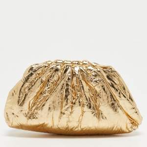 Pre Owned Bottega Veneta Metallic Gold Leather The Pouch Coin Purse