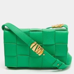 Pre Owned Bottega Veneta Green Intrecciato Leather Cassette Shoulder Bag