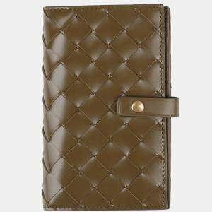 Pre Owned Bottega Veneta Green Leather Compact Wallet