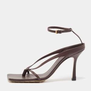 Bottega Veneta Brown Leather Stretch Ankle Strap Sandals Size 37.5