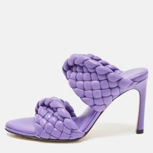 Bottega Veneta Purple Woven Leather Slide Sandals Size 35.5