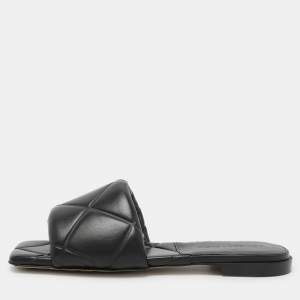 Bottega Veneta Black Leather Lido Flat Slides Size 36