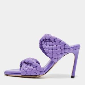 Bottega Veneta Purple Leather Intrecciato Slide Sandals Size 38.5